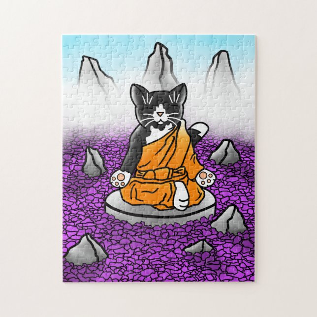 Puzzle Chat de méditation bouddhiste Tuxedo (Vertical)