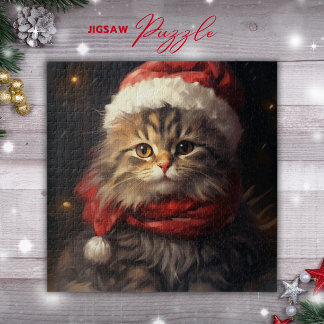 Puzzle Chat de Noël dans un casse-tête de Père Noël