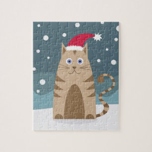 Puzzle Chat de Noël portant un chapeau de santa