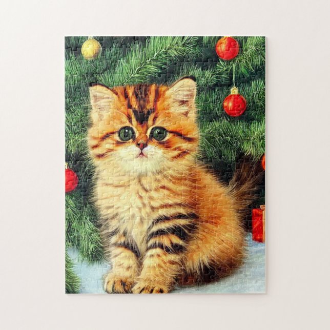 Puzzle Chat de Noël Vintage (Vertical)