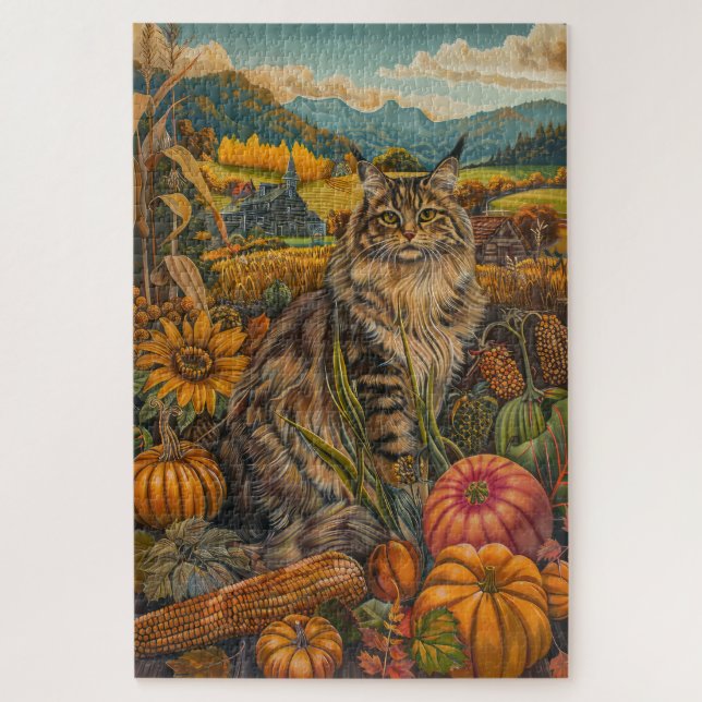 Puzzle Chat de Sibérie récolte d'automne Thanksgiving (Vertical)