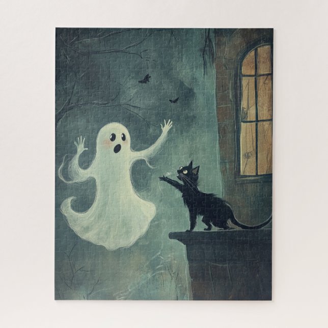 Puzzle Chat d'Halloween et fantôme (Vertical)