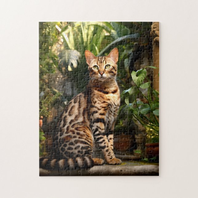 Puzzle Chat du Bengale dans le jardin (Vertical)