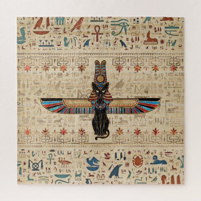 Puzzle Chat égyptien - Bastet sur le papyrus (Vertical)