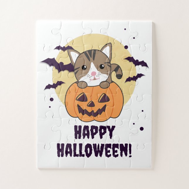 Puzzle Chat En Citrouille Chats Doux Joyeux Halloween Jig (Vertical)