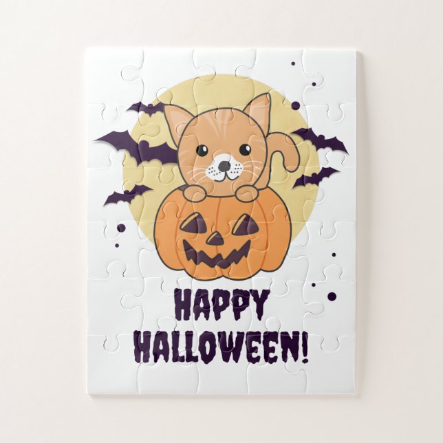 Puzzle Chat En Citrouille Chats Doux Joyeux Halloween Jig (Vertical)