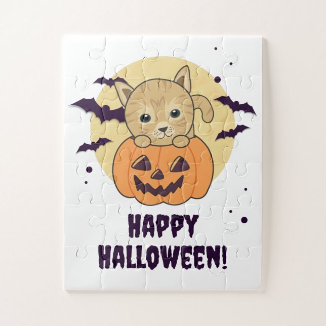 Puzzle Chat En Citrouille Chats Doux Joyeux Halloween Jig (Vertical)