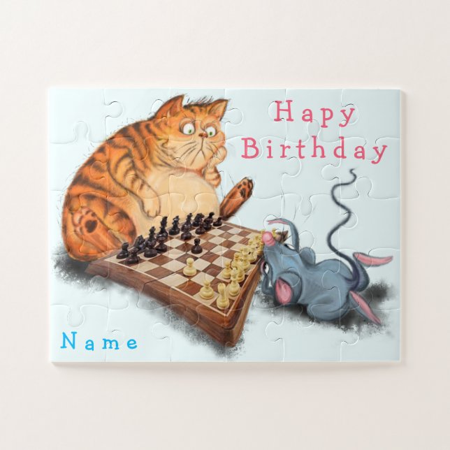 Puzzle Chat et souris Jouer aux échecs - Votre nom - Anni (Horizontal)