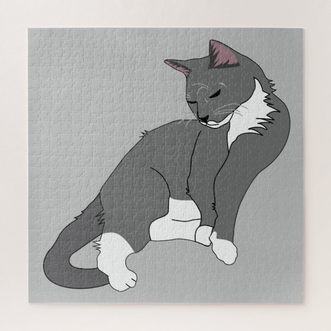 Puzzle Chat gris et blanc Tuxedo (Vertical)
