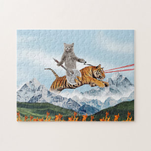 Puzzle Chat guerrier chevauchant un tigre
