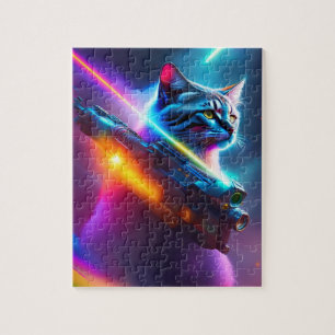 Puzzle Chat Guerrier Futuriste Sci-Fi Avec Laser Gun