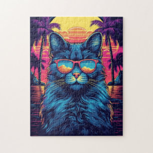 Puzzle Chat Maine Coon avec lunettes de soleil sur une pl