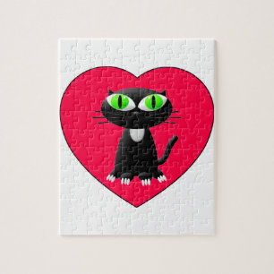 Puzzle Chat noir dans le coeur rouge