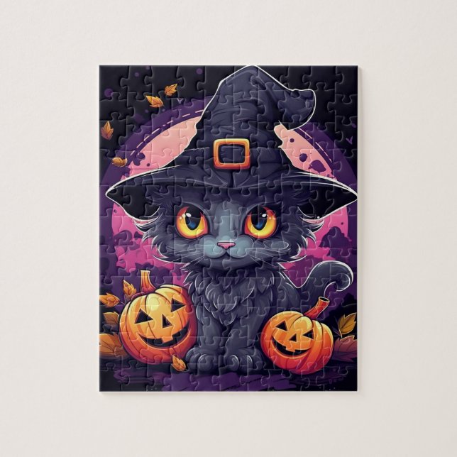 Puzzle Chat noir d'Halloween et Citrouille (Vertical)