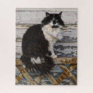 Puzzle Chat noir et blanc sur bois