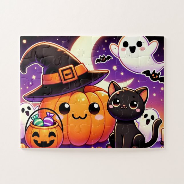 Puzzle Chat noir et un Citrouille (Horizontal)