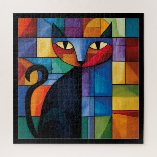Puzzle Chat noir géométrique Grille de verre teinté