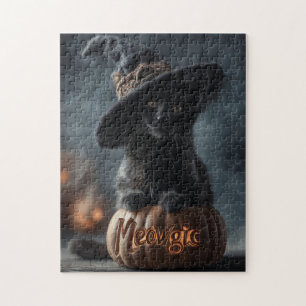 Puzzle Chat noir "méowgic" éffrayant dans un Casquette so