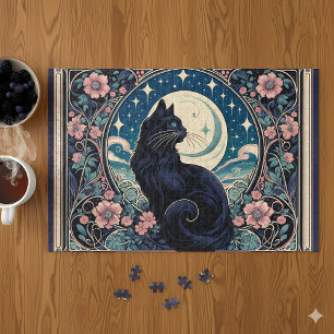 Puzzle Chat noir mystique Art Nouveau