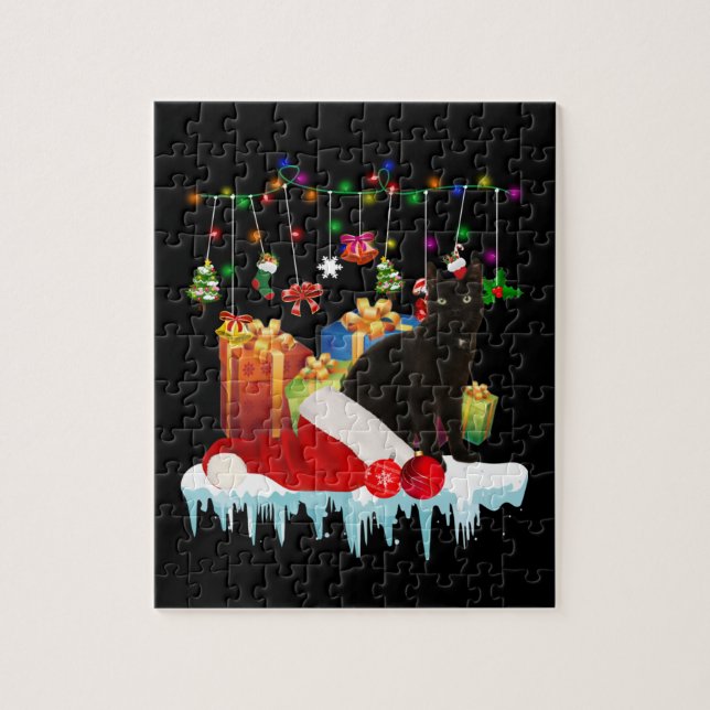 Puzzle Chat Noir Présent De Mon Noël (Vertical)