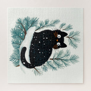 Puzzle Chat noir sur le sapin de Noël mignon