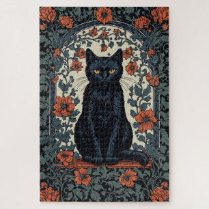 Puzzle Chat noir Vintage Floral