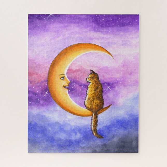 Puzzle Chat orange sur lune 673 (Vertical)