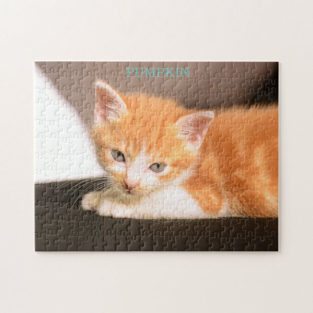 Puzzle Chat orange sur ottoman noir/Chaton orange (Horizontal)