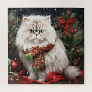 Puzzle Chat perse en Noël de neige