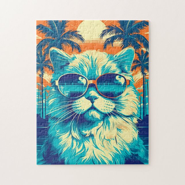 Puzzle Chat Ragdoll avec lunettes de soleil à la plage (Vertical)
