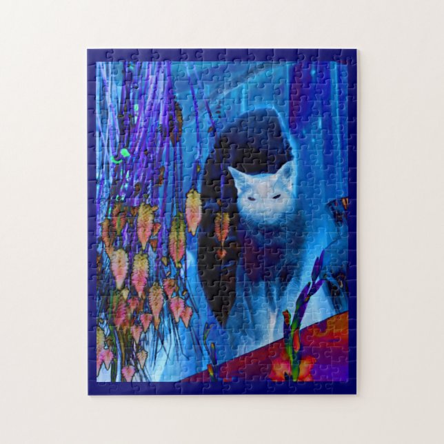 Puzzle Chat Siamese bleu électrique Art animal Abstrait (Vertical)