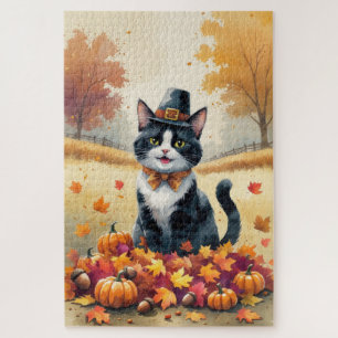 Puzzle Chat Smoking en Feuilles d'Automne pour l'Art de T
