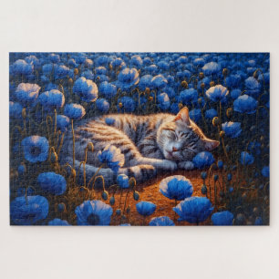 Puzzle Chat soleil couleur sommeil floral bleu mignon nat