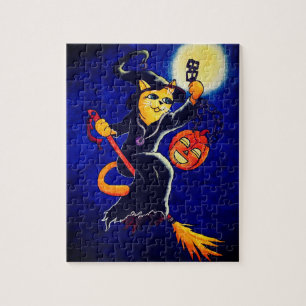 Puzzle Chat sorcière de nuit