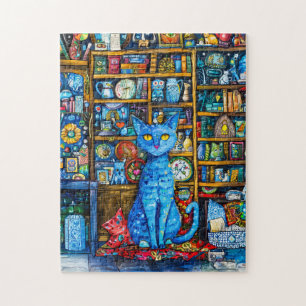 Puzzle Chat sur une étagère colorée