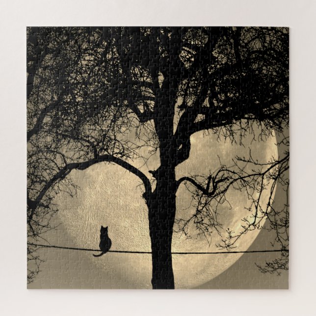 Puzzle Chat sur une Pleine lune de fil (Vertical)