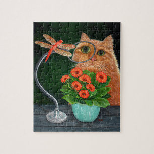 Puzzle Chat Tabby orange et libellule
