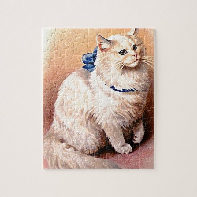 Puzzle Chat vintage avec Bleu Bow (Vertical)