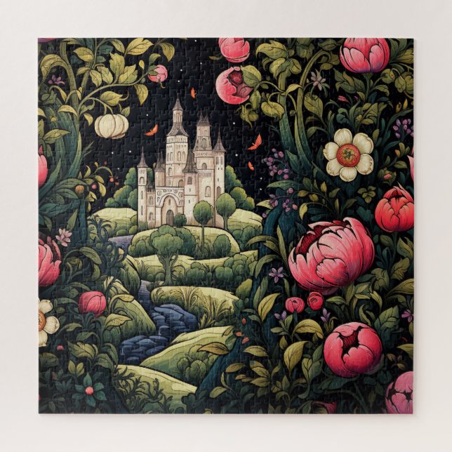 Puzzle Château blanc sinueux route nuit ciel floral (Vertical)