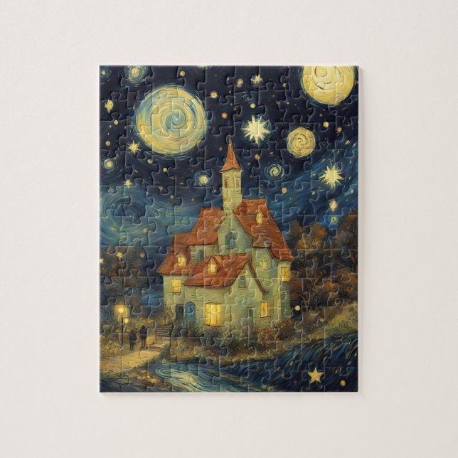 Puzzle Château de la Nuit Étoilée de style Van Gogh (Vertical)