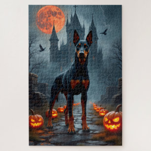 Puzzle Château gothique de Doberman Artwork d'Halloween