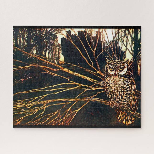 Puzzle Château mystérieux dans les bois et le hibou (Horizontal)