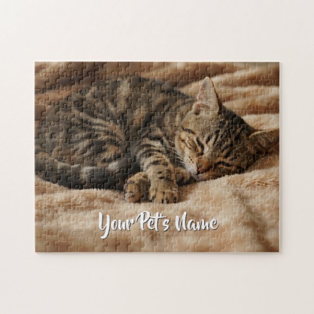 Puzzle Chaton couché personnalisé mignon Amoureux des cha (Horizontal)