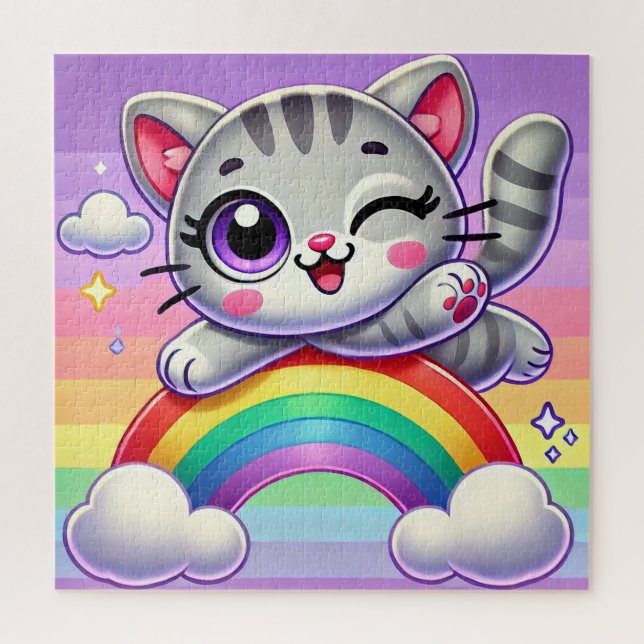 Puzzle Chaton de dessin animé adorable qui saute (Vertical)