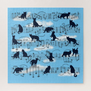 Puzzle chatons bleus et notes musicales