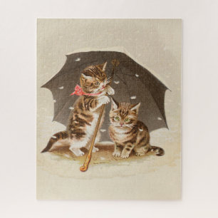 Puzzle Chatons vintage sous un parapluie, art antique de 