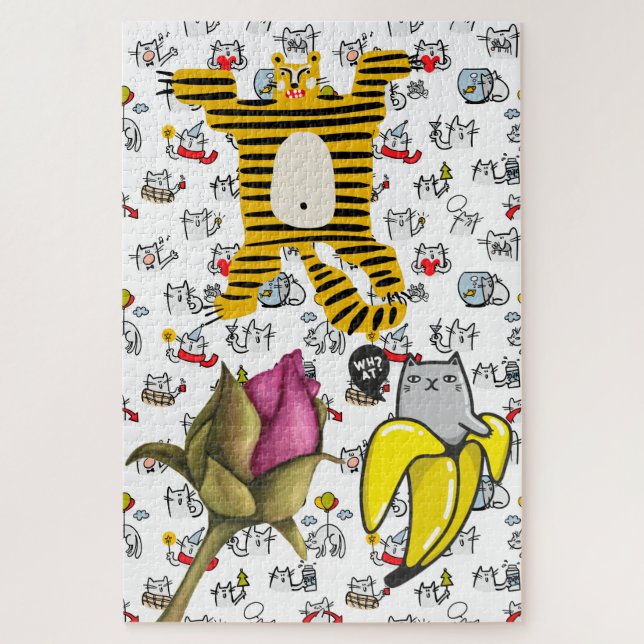 Puzzle Chats amusants, lait et magie. (Vertical)