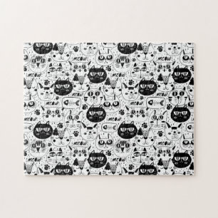 Puzzle Chats blancs noirs face motif