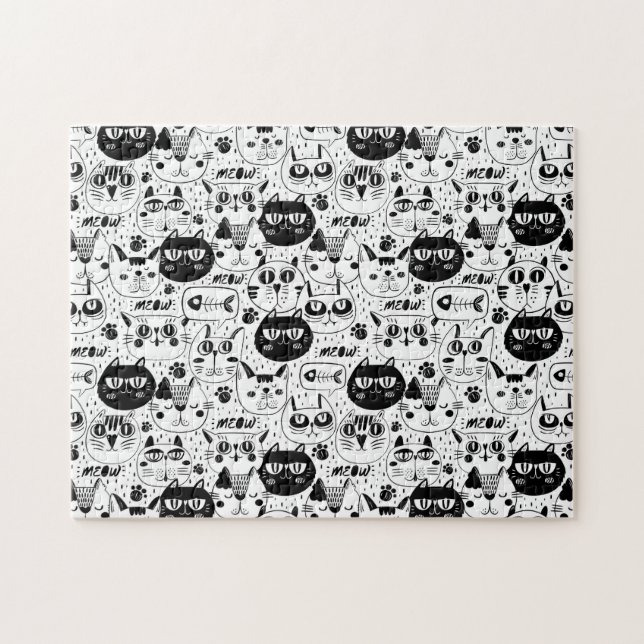 Puzzle Chats blancs noirs face motif (Horizontal)