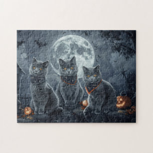 Puzzle Chats Bleus Russe Halloween Éffrayant